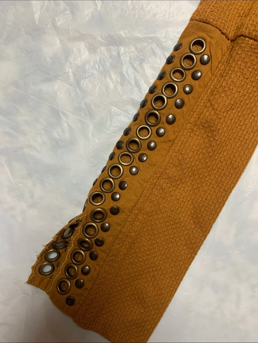 Free People A Little Unruly Long Sleeve Waffle Knit Top Amber Size XS